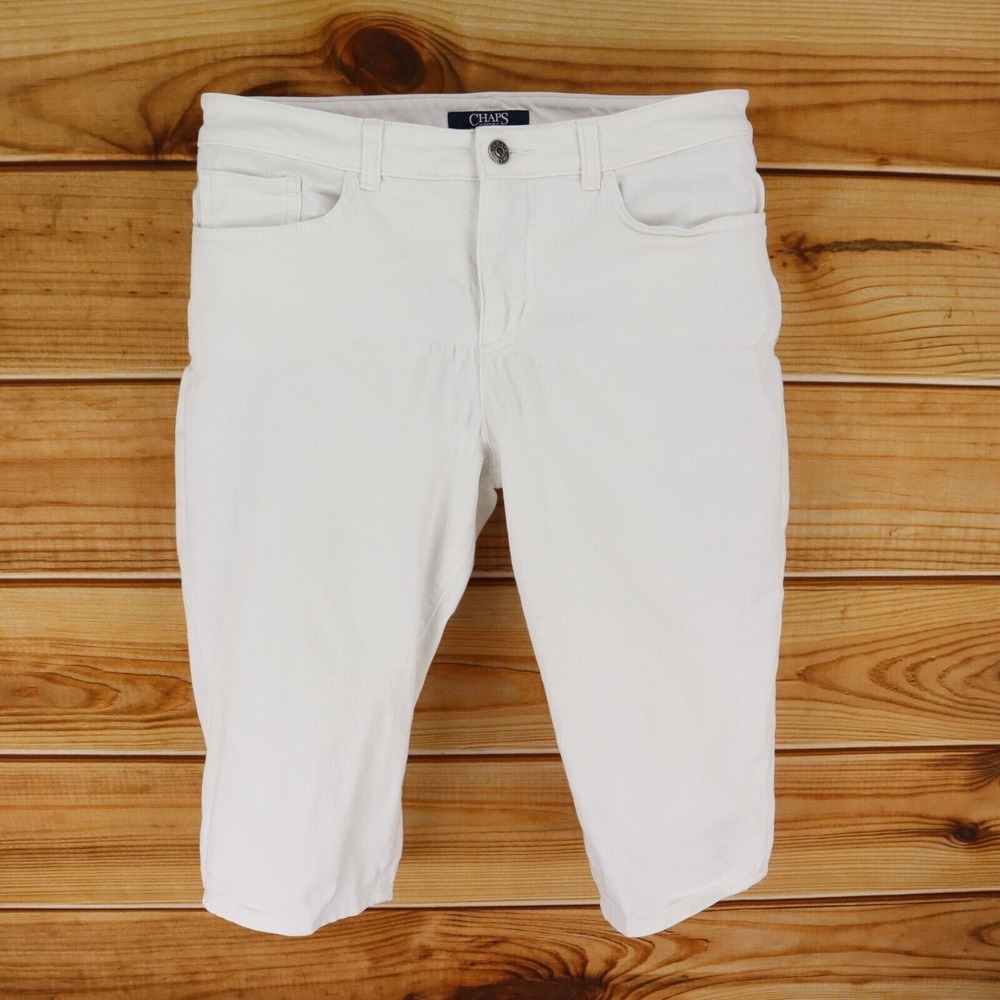 Chaps Pedal Pusher Pant Mid Rise Womens Sz 10 White Stretch Cotton Blend Pockets